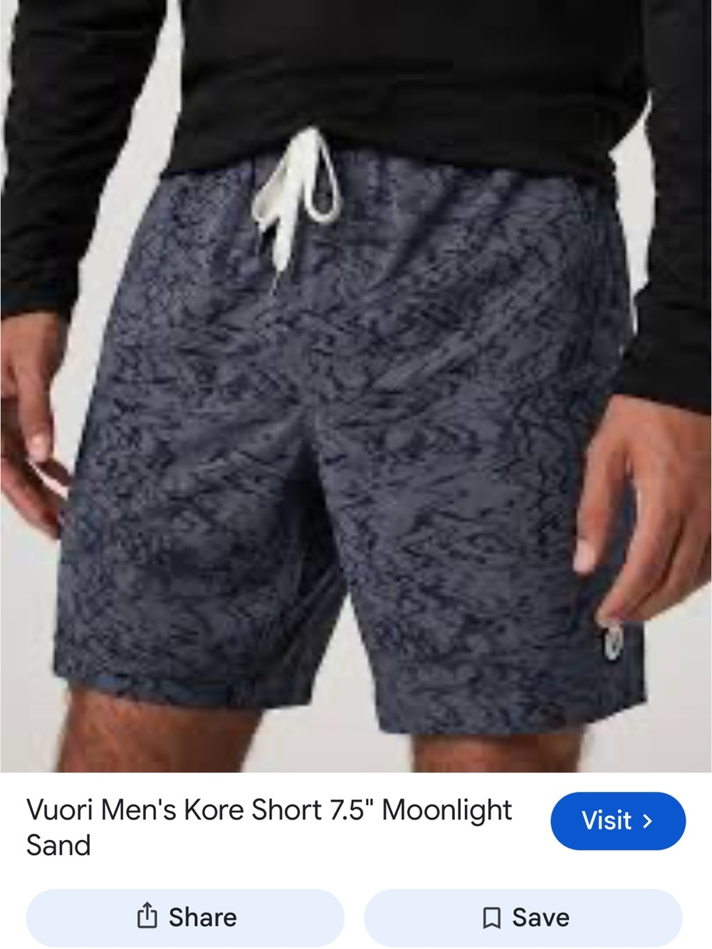 Vuori Men Kore Athletic Shorts in Navy Pattern with White Drawcord